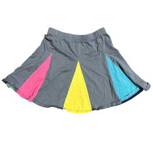 Hanna Andersson Girls 130 8Y Gray Skirt Rainbow Color Block A Line 100% Cotton